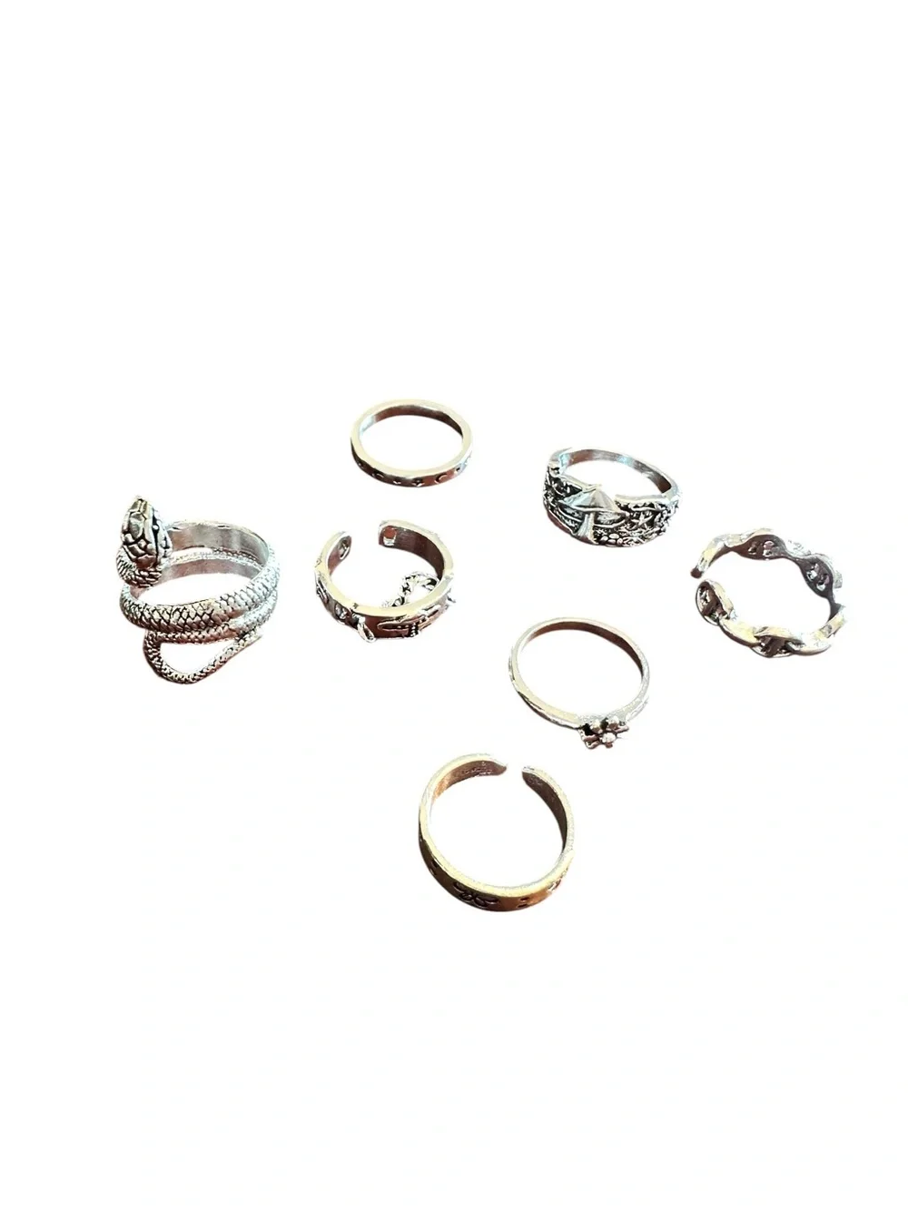 7 Piece Silver Variety Ring Set